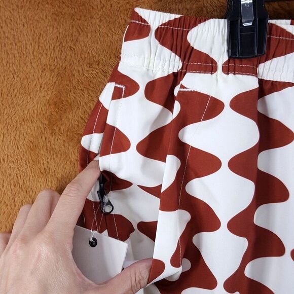 OAS Swimwear Mens XXL Brown Wavy Pattern Swim Trunks Shorts Big Lauda - Picture 2 of 10